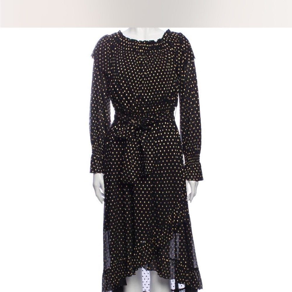 Shoshanna Black and Gold Asymmetrical Ruffled Sundress - Picture 3 of 8